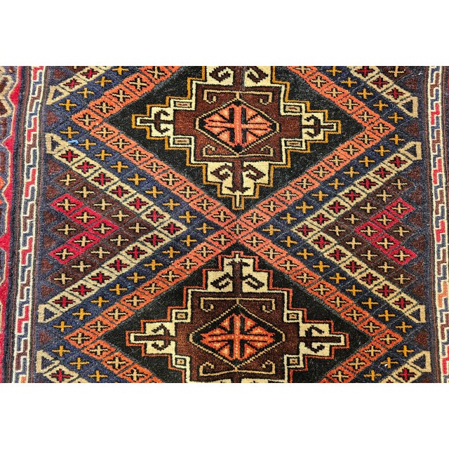 Vintage Afghan Baluch Tribal Area Rug in a Near-Square Size in Red, Blue, Brown For Sale - Image 14 of 17