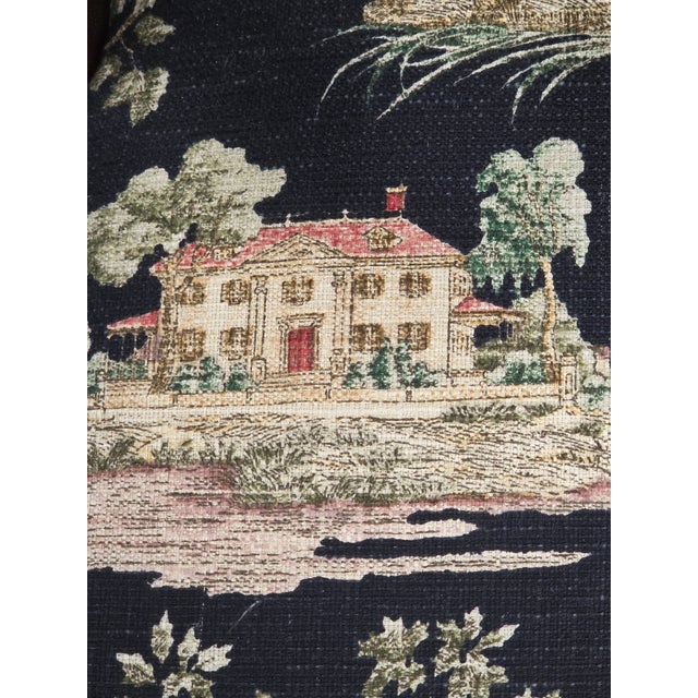 Pair of Vintage Queen Anne Chairs and Ottoman With Black Toile Upholstery For Sale - Image 12 of 17