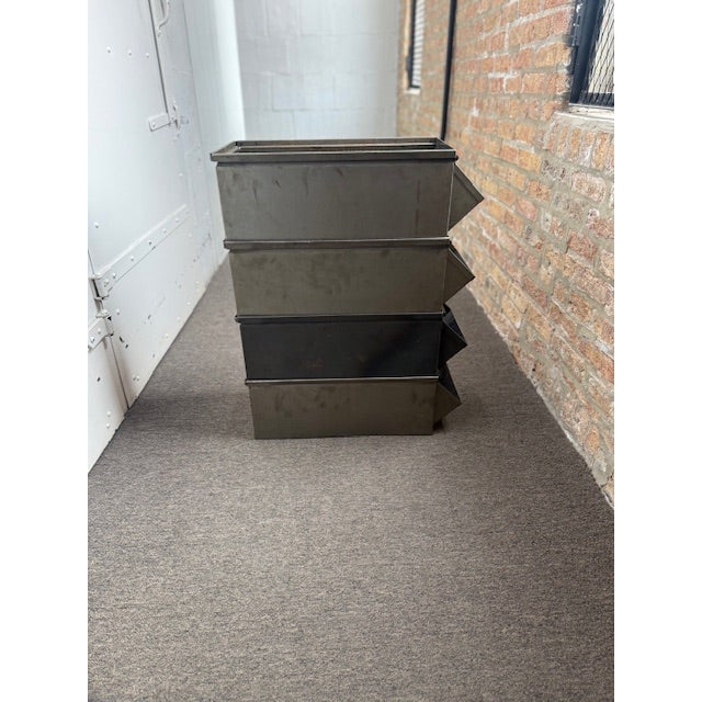 Mid 20th Century Vintage Lyon Aurora Il Steel Metal American Industrial 23" Stackable Storage Bin For Sale - Image 5 of 6