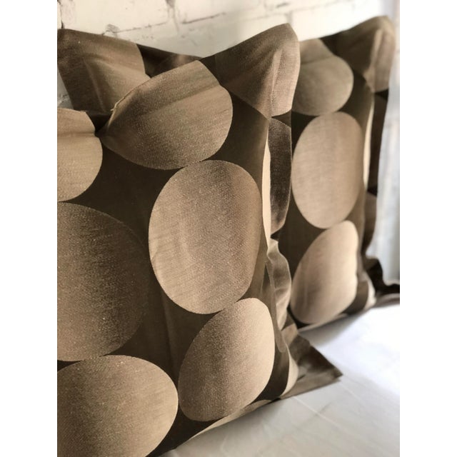 Art Deco 24" Brown and Tan Geometric Jim Thompson Pillows - a Pair For Sale - Image 3 of 9