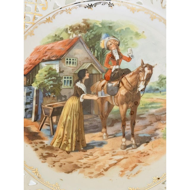 Shabby Chic 1940 Shumman Bavaria Reticulated Potcelain Equestrian Plates For Sale - Image 3 of 8