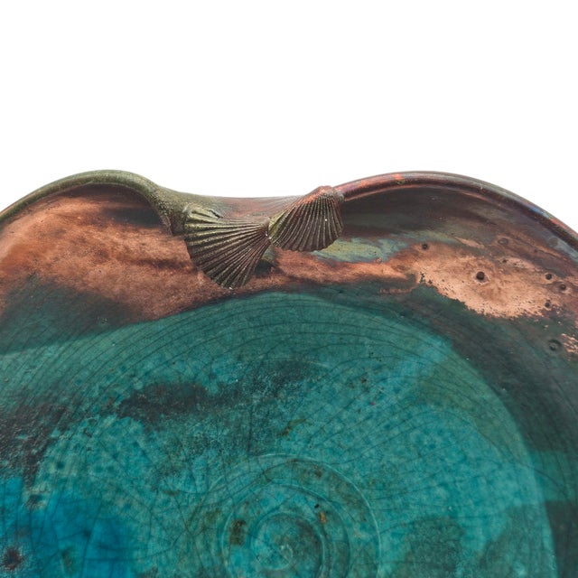 Late 20th Century Joy Imai Iridescent Studio Ceramic Bowl With Shell Motif, 9" For Sale - Image 5 of 11