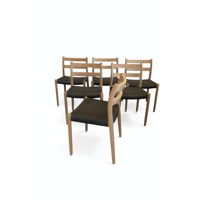 Model 84 Chairs in Oak with Black Cardboard Cord Wicker Seats by Niels Otto (N. O.) Møller for J. L. Møllers, 1960s, Set of 6 For Sale - Image 13 of 18