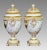 English Antique Royal Worcester Neoclassical Matched White and Gilt (Gold) Porcelain Covered Urns W/ Landscaped Panels by Harry Davis, a Pair, England 1912. For Sale - Image 3 of 12