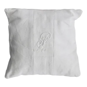 French Linen Petite Pillow W/ Hand-Embroidered 'P' Monogram