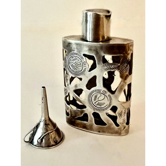 19th Century Sterling Silver Filigree Bottle with Sterling Perfume Funnel For Sale - Image 4 of 10