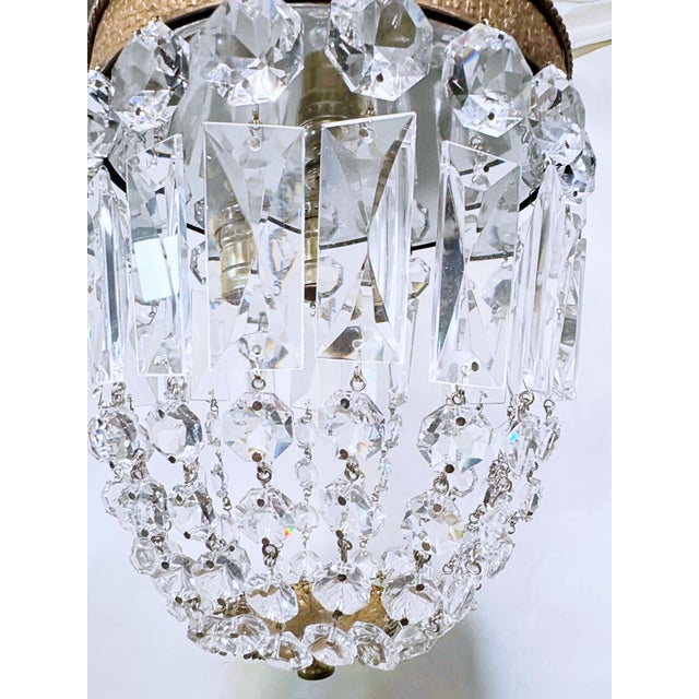 Vintage Brass Crystal Basket Chandelier With Ornate Floral Detailing Frame For Sale - Image 4 of 10