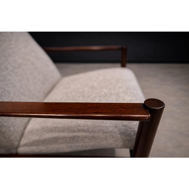 Tall Armchair in Imbuia Wood & Grey Bocule, Michel Arnoult, 1960s - Lot 154A For Sale - Image 13 of 16