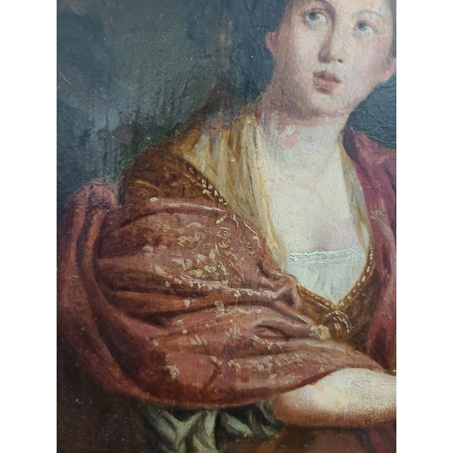 19th Century Small Antique Oil Painting Portrait of the Cumaean Sibyl After Domenichino For Sale - Image 5 of 15