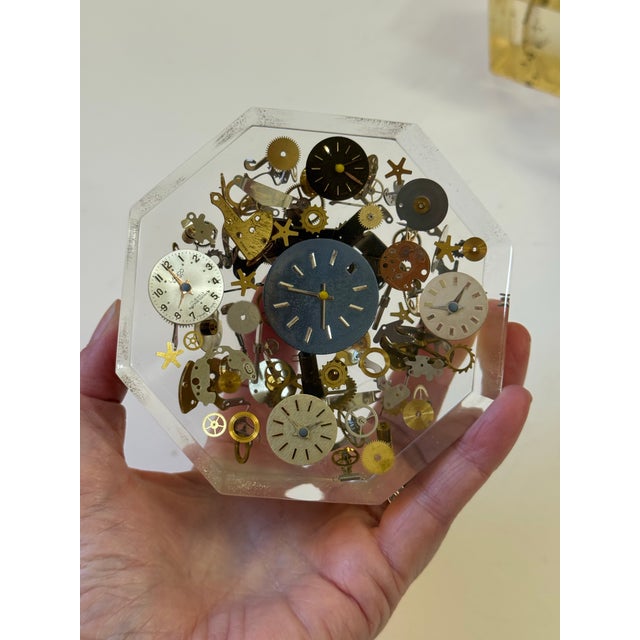 Vintage Mid-Century Lucite Exploding Watch Parts Paperweight Sculptures in the Manner of Pierre Giraudon Set of Three For Sale In Seattle - Image 6 of 12