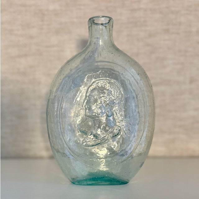 Antique Americana Aqua Glass Flask George Washington Zachary Taylor Circa 1848 For Sale - Image 11 of 12