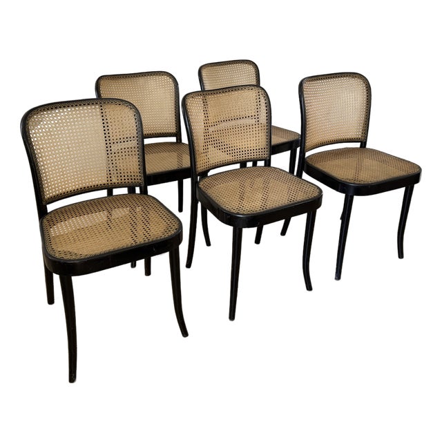 Thonet Bentwood Model 811 Chairs in Black and Pigskin Weave by Josef Hoffmann For Sale