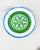 Fabulous mid-century modern set of 8 dinner plates. Made by Royal China. Made in the USA. Wonderful green and blue design....