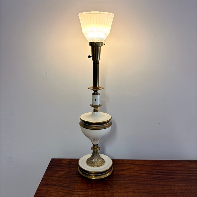 1950s Rembrandt Masterpiece Brass & Ivory Table Lamps With Original Glass Shades - a Pair For Sale In Austin - Image 6 of 14