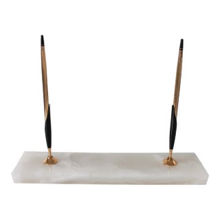 Vintage Cross 1/20 10k Gold Filled Ballpoint Pen Pencil Desk Set W/ Marble Base For Sale