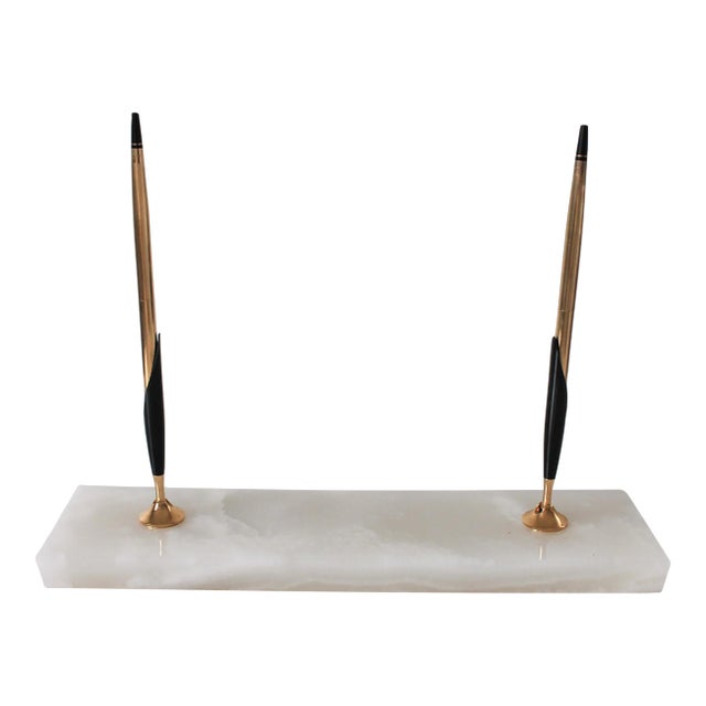 Vintage Cross 1/20 10k Gold Filled Ballpoint Pen Pencil Desk Set W/ Marble Base For Sale