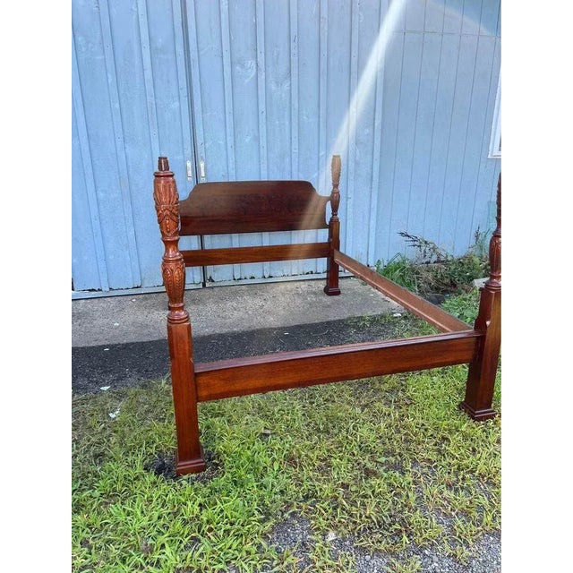 Hickory Chair Co Solid Cherry Rice Carved Four Poster Queen Bed Frame For Sale - Image 4 of 8