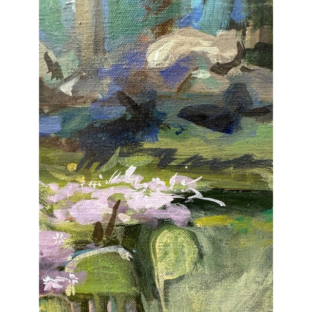 Lush Landscape, Original Acrylic on Canvas Custom Framed With Linen Liner and Wood Frame, Artist Mary Ann Podolak For Sale - Image 4 of 7