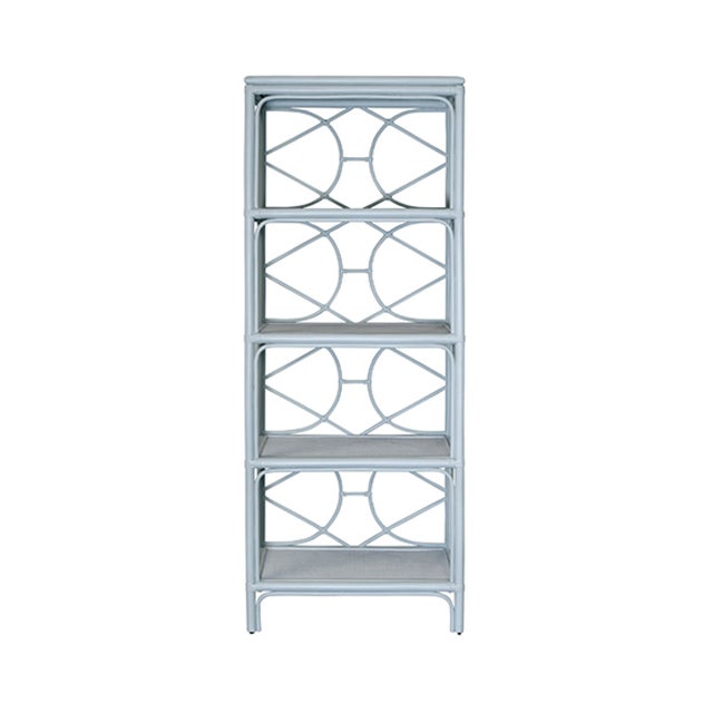 Wood Matthew Izzo Home - Light Blue Natural Rattan Multi Shelf Etagere For Sale - Image 7 of 7