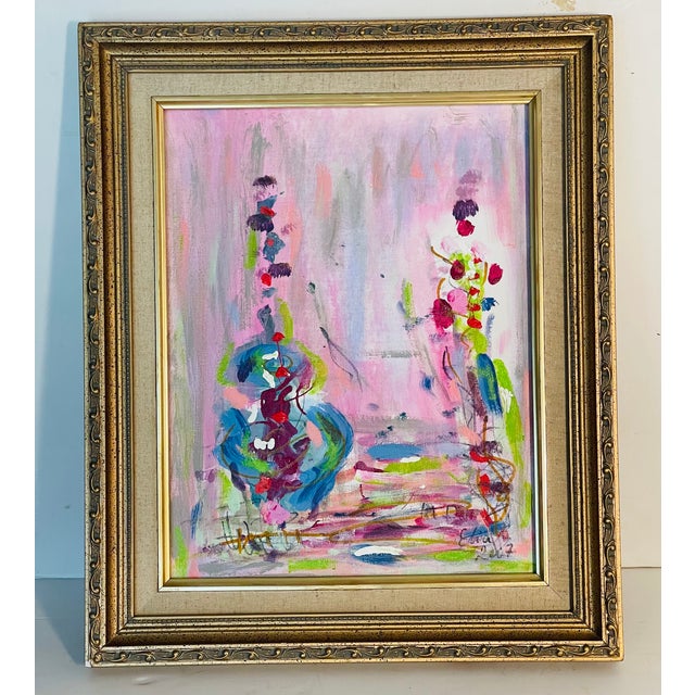 Abstract Abstract Painting on Canvas in Pink For Sale - Image 3 of 6