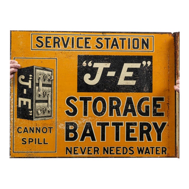 Early 20th Century "J-E" Storage Battery Flange Sign For Sale