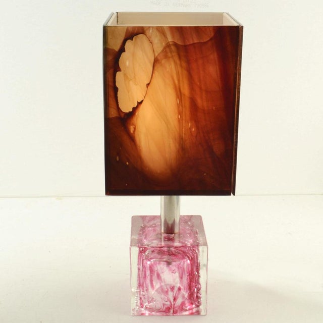 Cubic Pink Glass Table Lamps from Poliarte, 1960, Set of 2 For Sale - Image 6 of 12