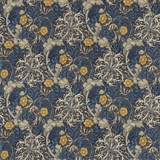 Morris & Co Morris Seaweed Fabric in Ink/Woad For Sale