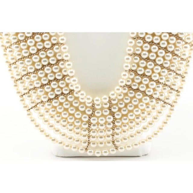 Chanel 2012 Chanel Necklace Métiers d'Art Paris Gripoix Bombay Pearls Goossens Camellia Multistrand Floral For Sale - Image 4 of 11