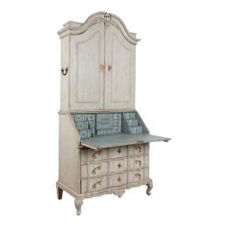 18th Century Swedish Gray Painted Oak Secretary Bureau For Sale