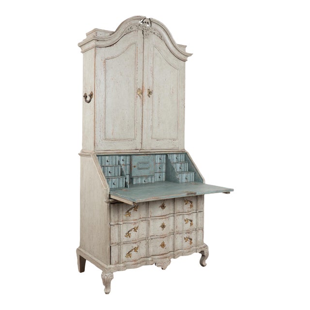 18th Century Swedish Gray Painted Oak Secretary Bureau For Sale