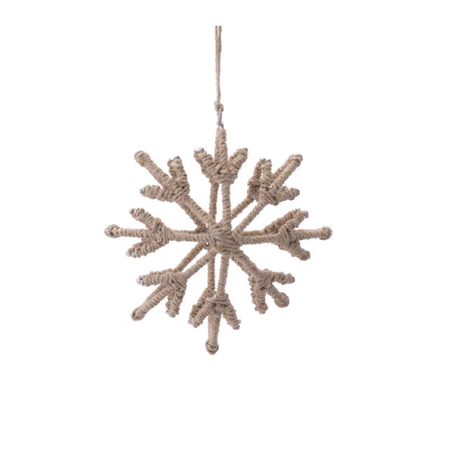 2020s Iron and Jute Snowflake Ornament Set of 4  4" & 5"H For Sale - Image 5 of 6