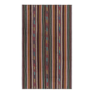 1950s Vintage Chaput Kilim Rug in Multicolor Stripe Patterns For Sale