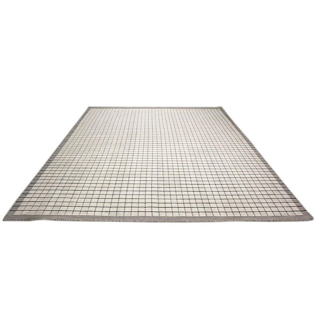 Modern Indian 3D Wool 12x14 White & Black Handloom Area Rug #1144037