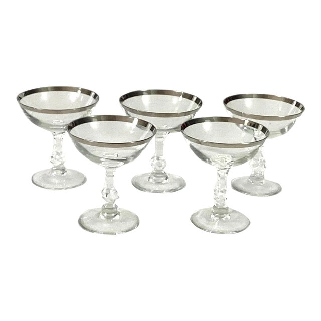 1950s Fostoria “wedding Ring” Champagne High Sherbet, Platinum Rim Glass- Set of 5 For Sale