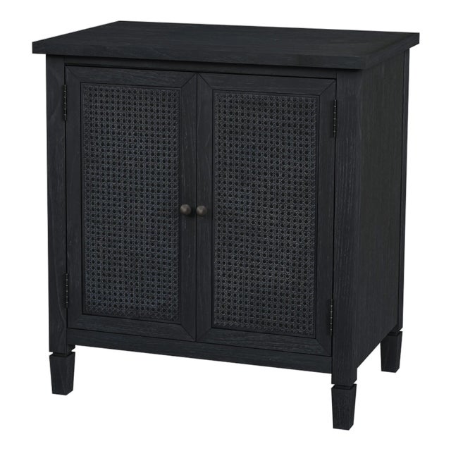 Flagstaff 30 in. W Rectangular Wood 2 Door Cane Accent Storage Cabinet, Black Cane For Sale