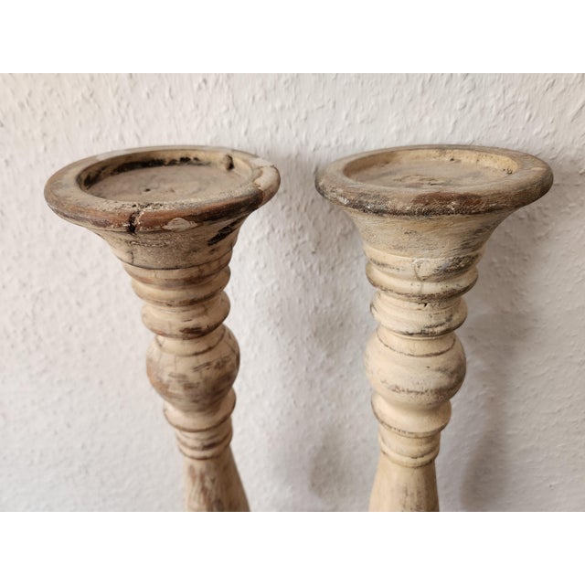 Antique Country House Shabby Chic Wooden Candleholders for Pillar Candles, France, 1950s For Sale - Image 13 of 18