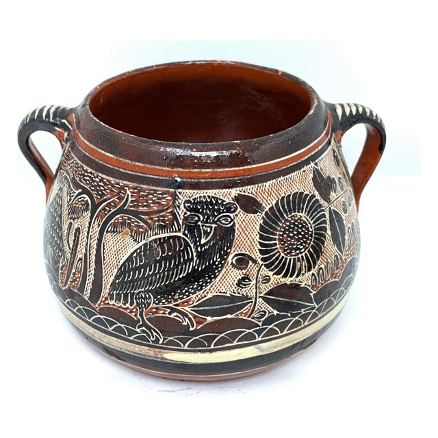 Vintage Tlaquepaque 'Petatillo Noche-Style' Plate & 2-Handle Pot From Jalisco For Sale - Image 11 of 13