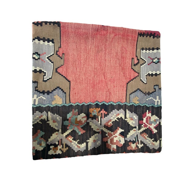 This exquisite Turkish Tribal kilim rug pillow is handcrafted with vibrant colors and intricate geometric patterns....