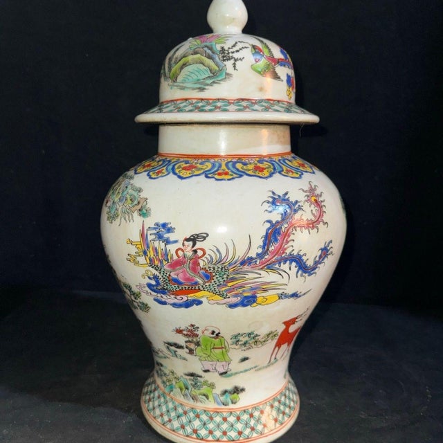 Late 20th Century Pair of Chinese Famille Rose Porcelain Figural General Jars With Lids For Sale - Image 5 of 9
