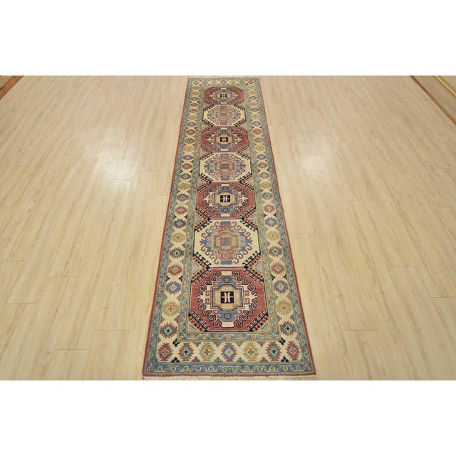 Farmhouse Kazak Runner 2’8” X 9’9” Red Wool Tribal Hand-Knotted Oriental Rug For Sale - Image 3 of 12