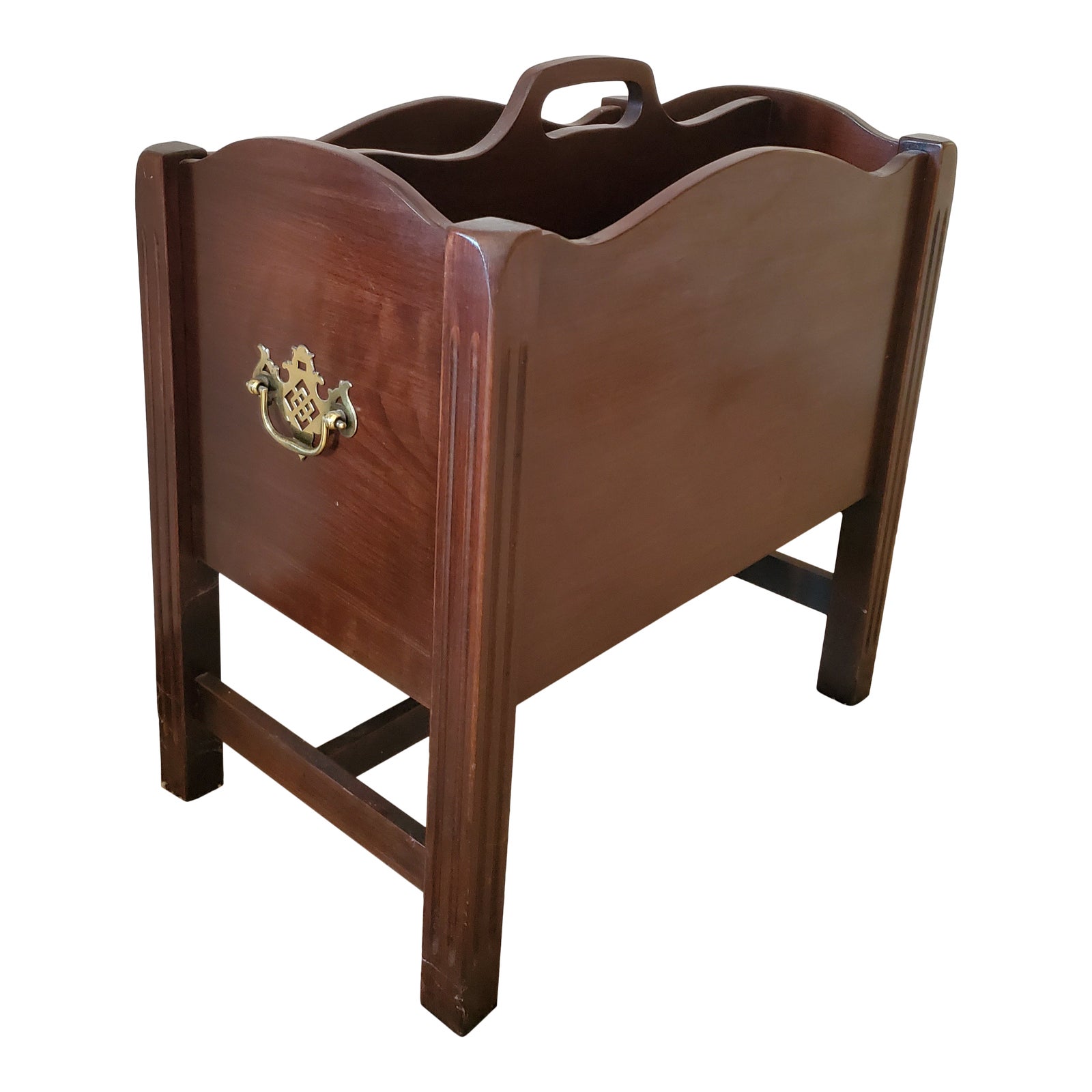 Vintage Chippendale Mahogany Wood Magazine Rack | Chairish