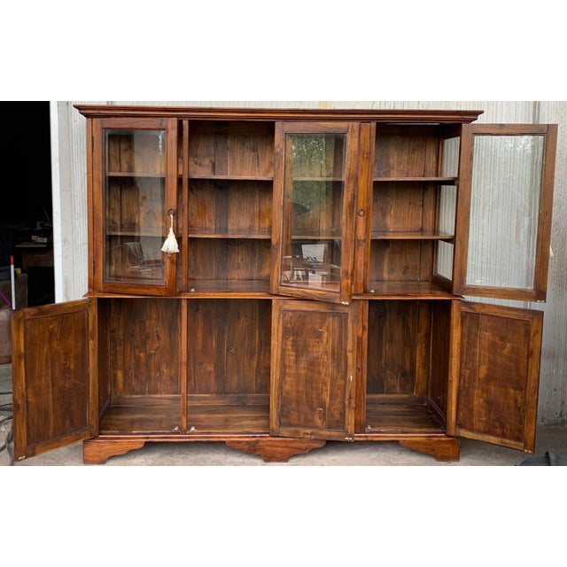 19th Century Large Cupboard or Bookcase with Glass Vitrine, Pine, Spain Restored For Sale - Image 4 of 18
