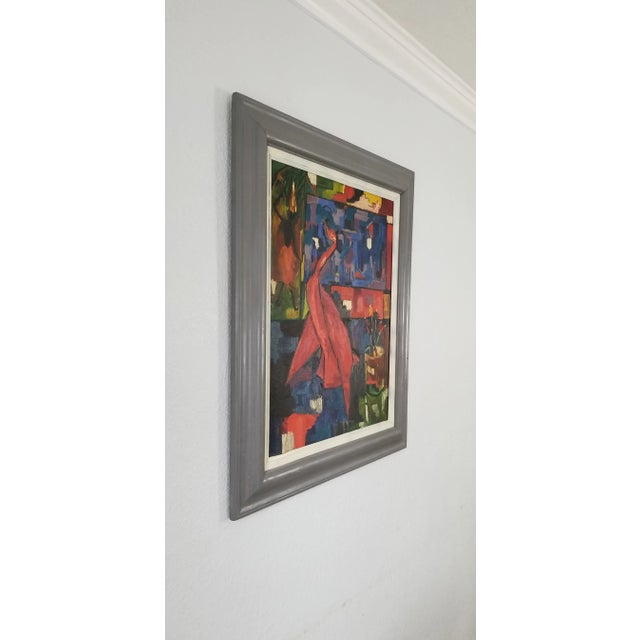 This is a vintage Mid-Century colorful cubist shape painting from the '70s. Signed on the bottom right by the artist D....