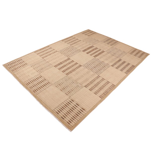 Abstract Boho Chic Gabbeh Beige/Brown Wool Rug - 10'1'' X 13'7'' For Sale - Image 3 of 10