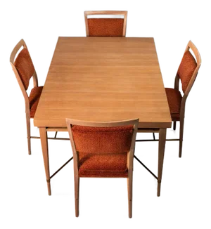 Mid-Century Modern Dining Room Set (Table & Chairs) in Mahogany & Brass Styled After Paul McCobb for Calvin Furniture, Usa, C. 1950s