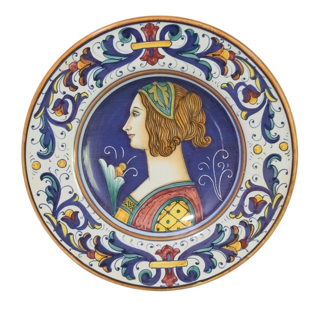 Ceramic Vintage Italian Deruta Majolica Painted Renaissance Portrait Decorative Plate #2 For Sale - Image 7 of 8