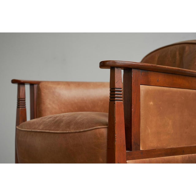 Vintage Art Deco Chair in Oak and Cognac Leather, 1980s For Sale - Image 13 of 14