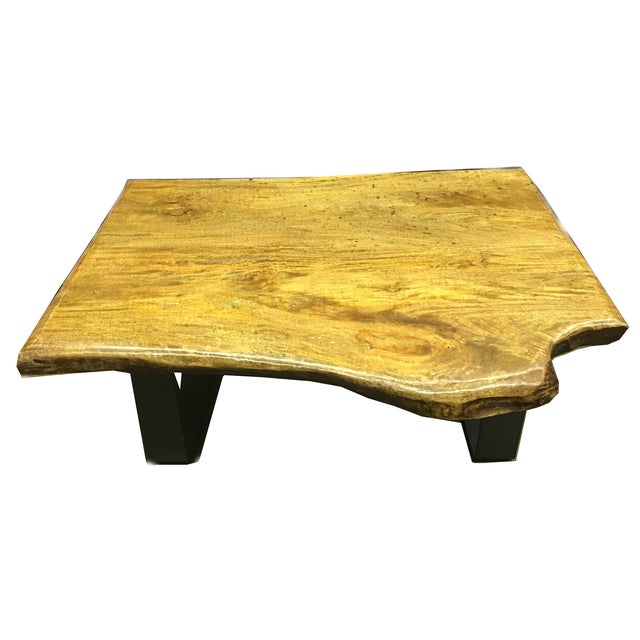 Minimalist Natural Wood Slab Modern Coffee Table | Chairish