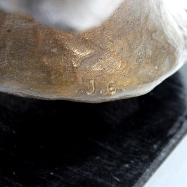 J.G., Bust of Girl, 1940s, Bronze and Wood For Sale - Image 14 of 15