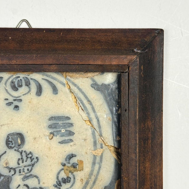 Antique 18th Century Azulejos Figurative Portuguese Tile, Framed For Sale - Image 4 of 6